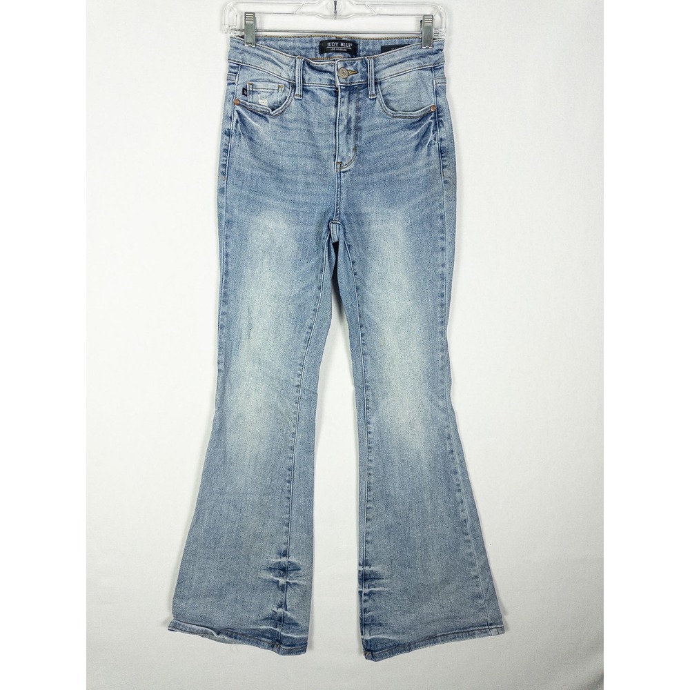 Judy Blue Flare Jeans Womens Size 5/27 Light Wash Distressed Boho Retro